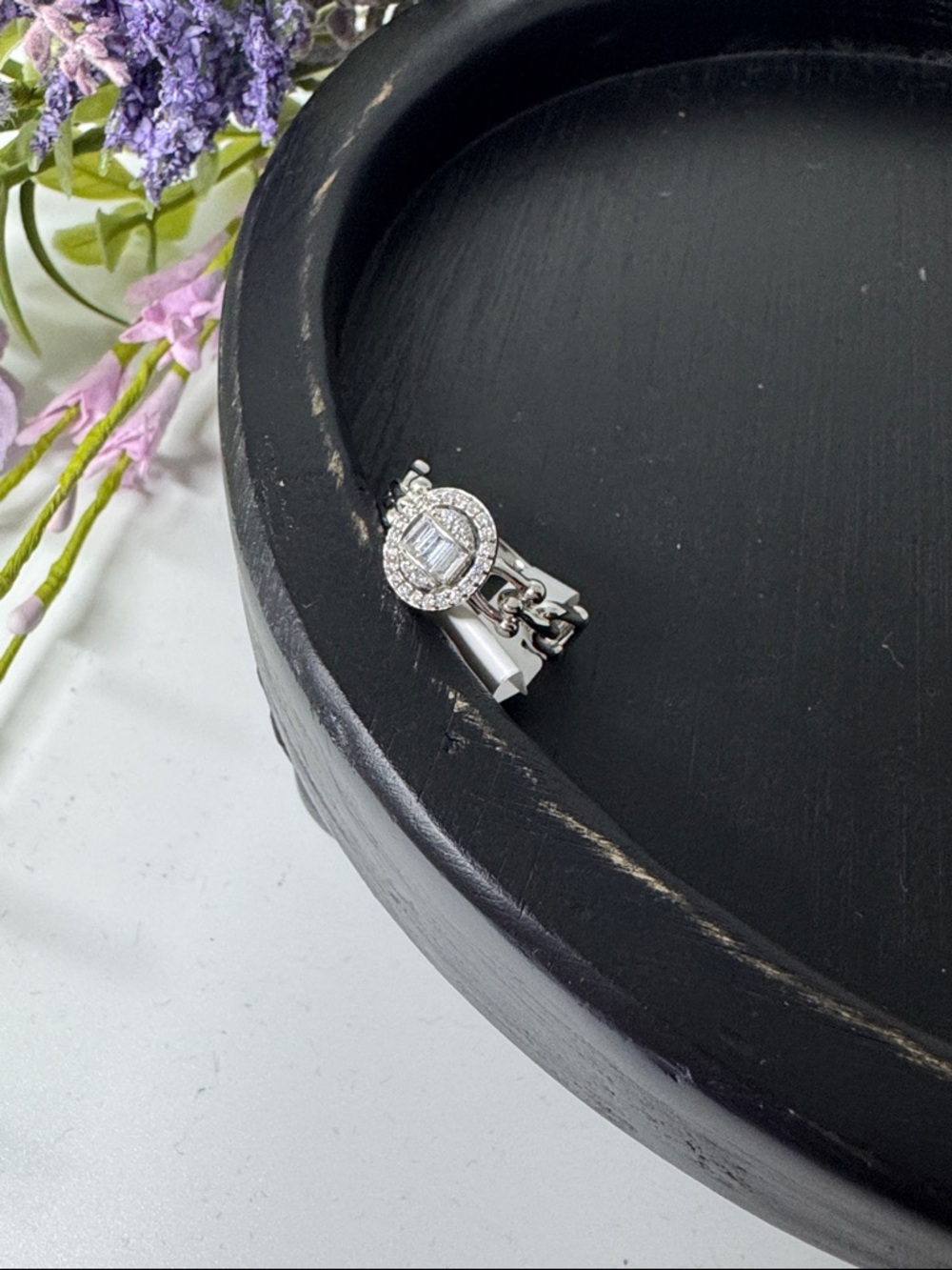 Silver 925 Halo Baguette Statement Ring - Women Jewelry